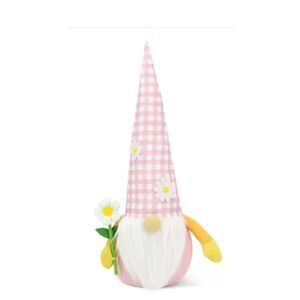 New! Springime Easter Decorative Gnome with Pink Daisy, Adorable!